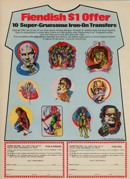 1976 Super-Gruesome Iron-On Transfers Ad